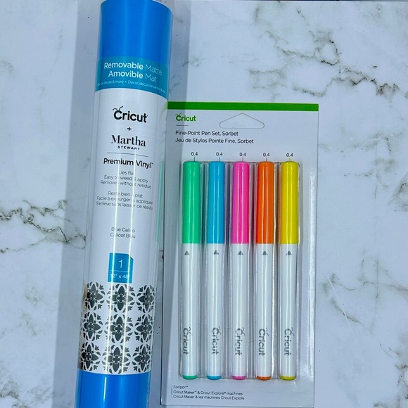 New Cricut Supplies - Fine Point Pen Set Sorbet + Blue Removable Matte Vinyl - Picture 1 of 3